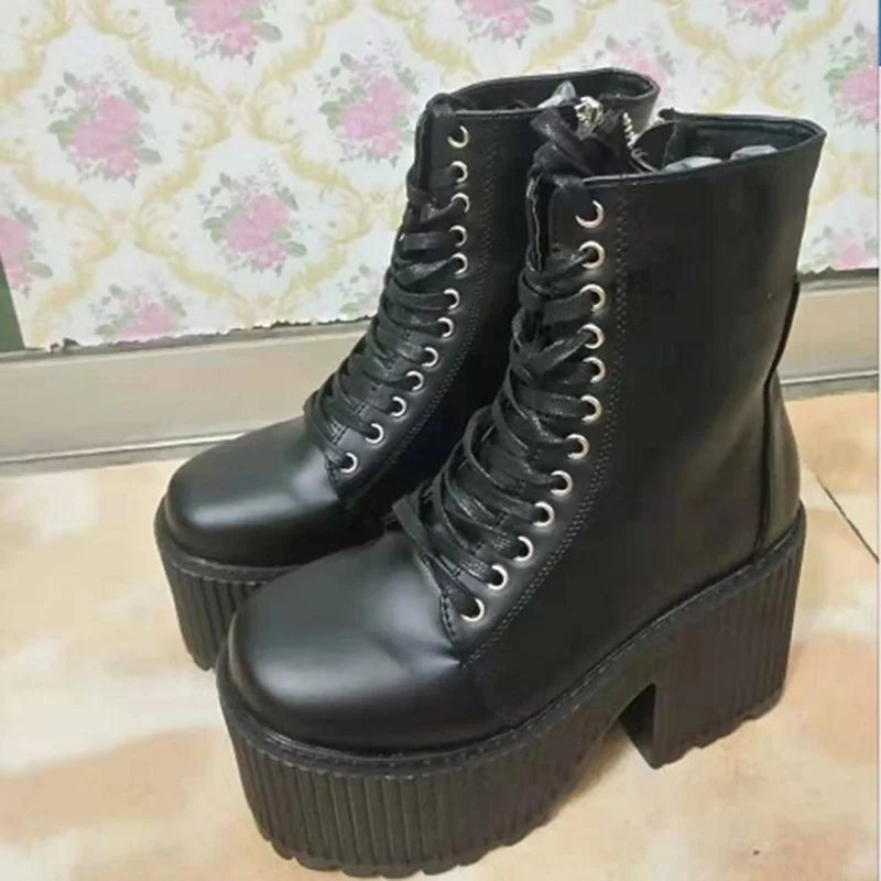 Ltart/Женские Ботинки Martin на квадратном каблуке 5,5 см; цвет черный, белый; Ботинки на каблуке 10 см; женские ботинки; ботильоны на толстом каблуке; JXQ-4369
