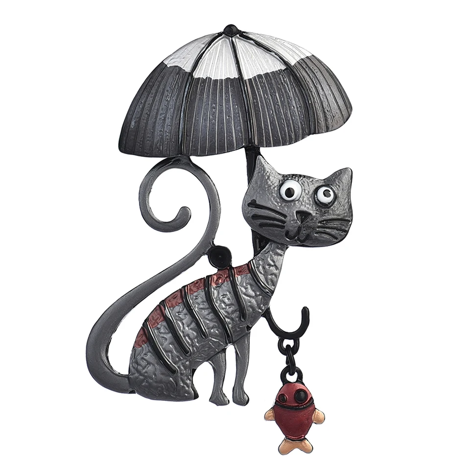 D& Rui ювелирные изделия милый кот носить брошь в виде зонтика для мальчиков и женщин новые модные булавки металлический сплав эмалированная Рыба Брошь Аксессуары - Окраска металла: color4