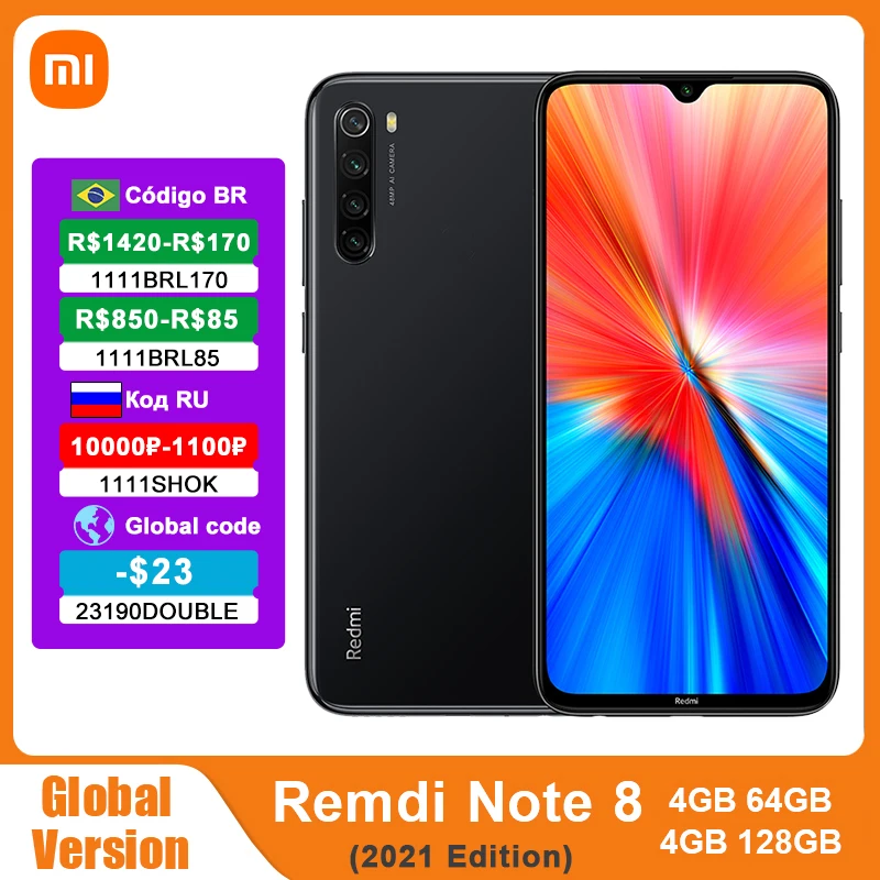 Xiaomi Redmi Note 8 (глобальная версия) 4 Гб 64 Гб/2021 ГБ 128 дюйма Восьмиядерный процессор Helio