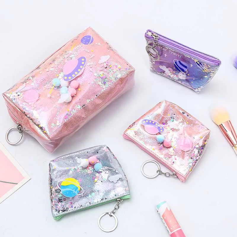 

Newest Laser planet Students Coin Purse Children PU Zipper Change Purse Girls Women Men's Mini Wallet Key Card Bag Kids Gift