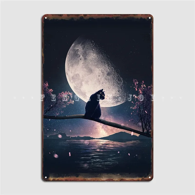

Cat Moon And Stars Metal Sign Plaques Cinema Garage Garage Club Personalized Tin Sign Poster