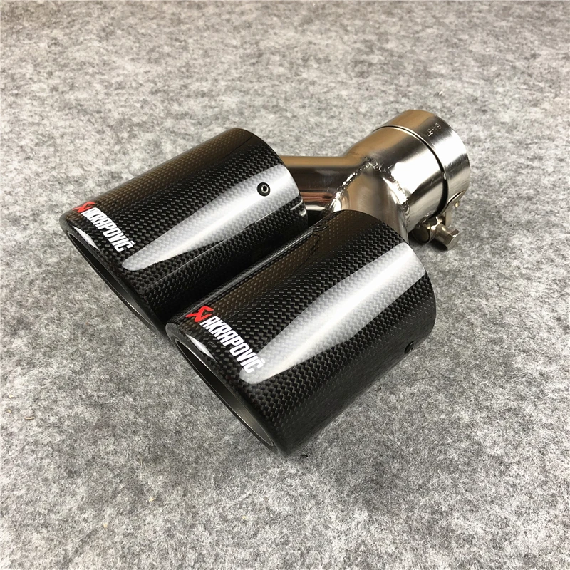 1 шт. Akrapovic глянцевый/матовый карбоновый выхлопной двойной наконечник автомобильный глушитель двойные трубы для выхлопной системы Двойные наконечники автомобильные аксессуары - Цвет: D- GLOSSY CARBON