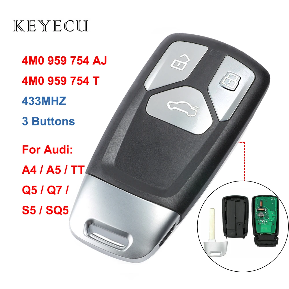 Keyecu 4M0 959 754 AJ T умная фотосессия 3 кнопки 433 МГц для Audi TT A4 A5 Q5 Q7 S5 SQ5 4M0959754AJ 4M0959754T|Ключ