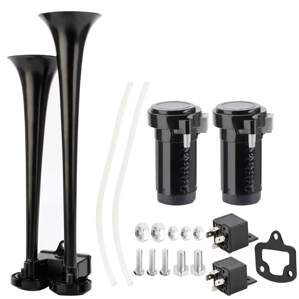 

LOUD DUAL TRUMPET TRAIN AIR HORN SYSTEM KIT CAR/TRUCK 12V CHROME COLOR