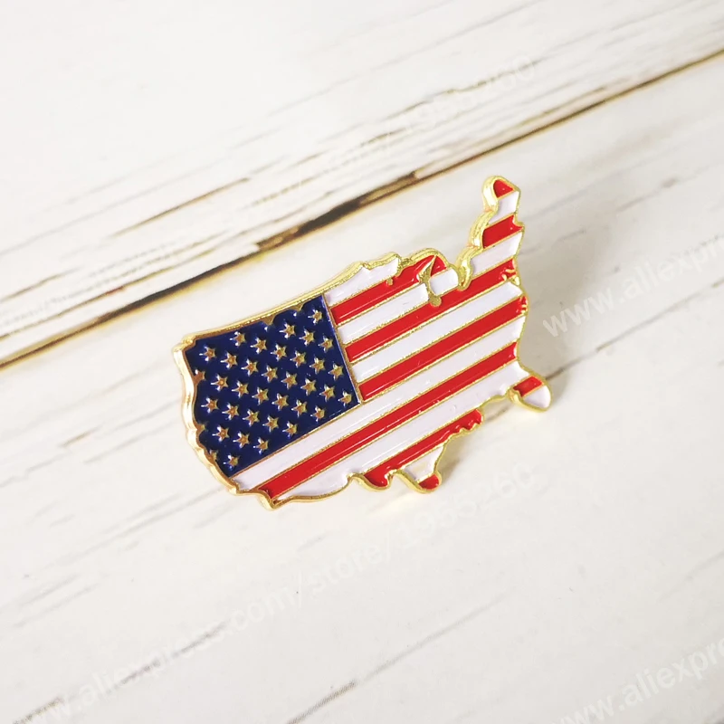 Usa America Coutry Shape Map National Flag Lapel Pins Crystal Epoxy