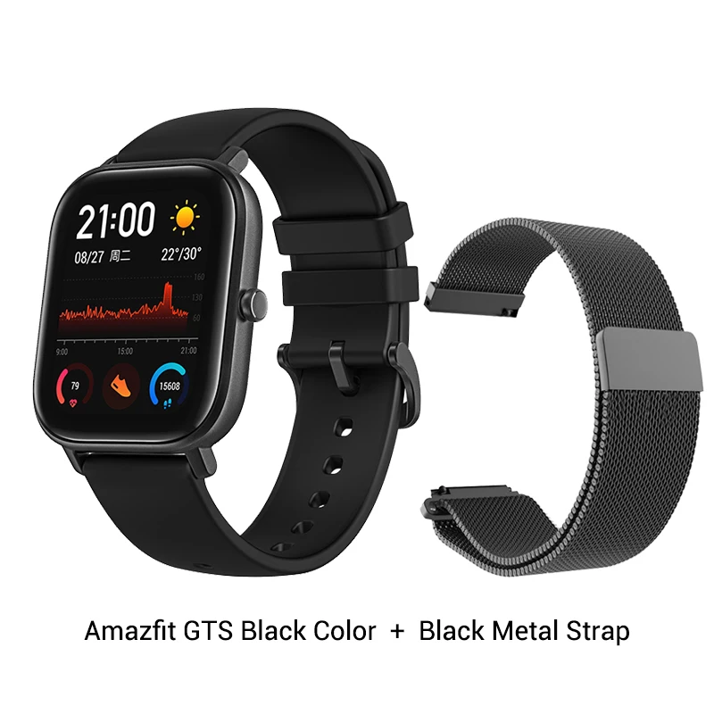 Black n Metal Amazfit GTS глобальная версия Смарт спортивные часы gps 5ATM водонепроницаемые 1,65 “AMOLED дисплей Editable Widgets 14 дней Срок службы батареи часы - Цвет: Black n Metal