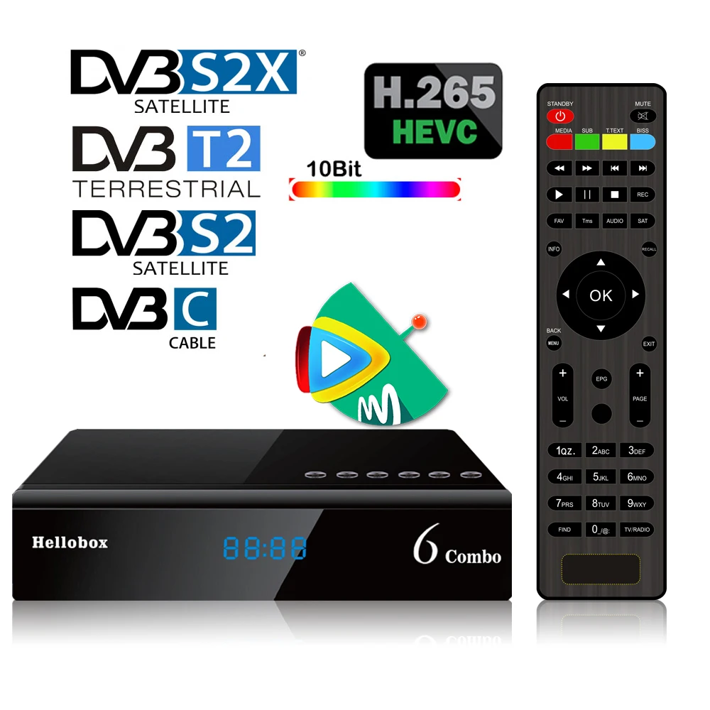 HD цифровой DVB T2 S2 Combo H.265 HEVC 10-битный декодер DVB-S2 DVB-T2 тюнер DVBT2 плеер спутниковый