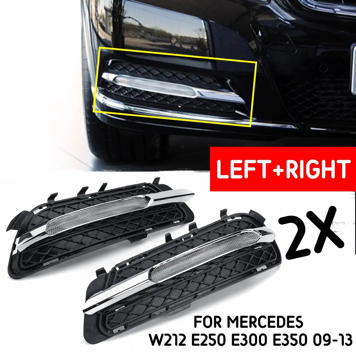 2X LED Daytime Running Light Fog Lamp DRL For Mercedes W212 E250 E300 E350 09-13