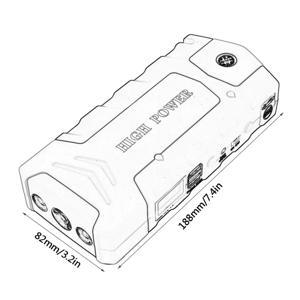 12V 82800 мА/ч, два USB выхода, Выход автомобиль скачок стартер Портативный автомобиля Зарядное устройство Мощность банк аварийного со вспышкой светильник Батарея Питание