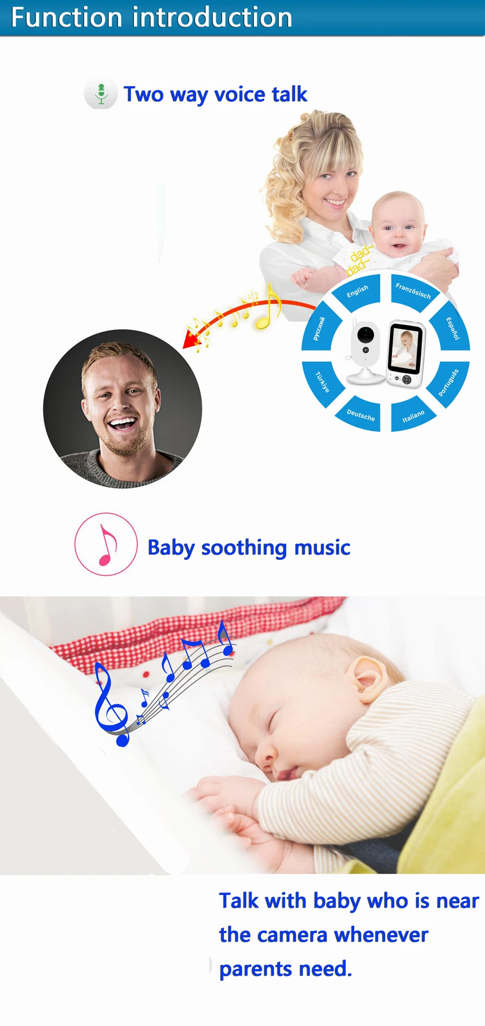 2.4G Wifi Digital Camera Baby Monitor with Night Vision Temperature Monitoring Two Way Voice Security Camera Battery Monitor 1