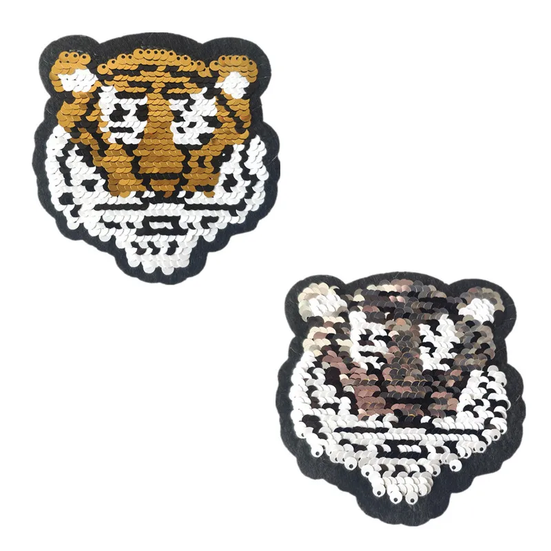 Нашивка с блестками двусторонняя логотипом AB и головой тигра нашивки сделай сам