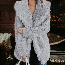 Новое меховое пальто для женщин, Дамское теплое пальто из искусственной шерсти, куртка с отворотом, зимняя верхняя одежда, зимние топы, меховое пальто с длинным рукавом и отворотом