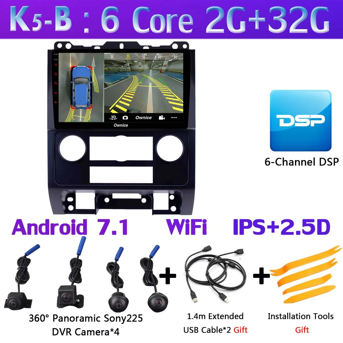 Панорамная камера на 360 ° Android 9,0 4G+ 64G DSP SPDIF CarPlay Android автомобильный плеер для Ford Escape Tribute 2007-2012 gps радио - Цвет: K5-B