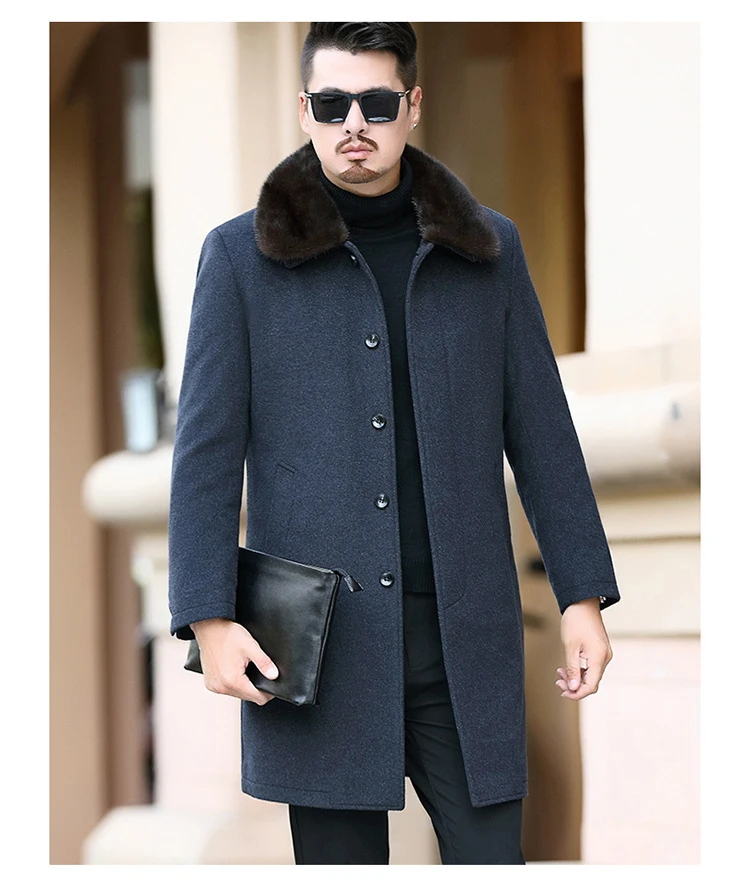 Удлиненный шерстяной Лайнер воротник из натурального меха Veste Laine Homme