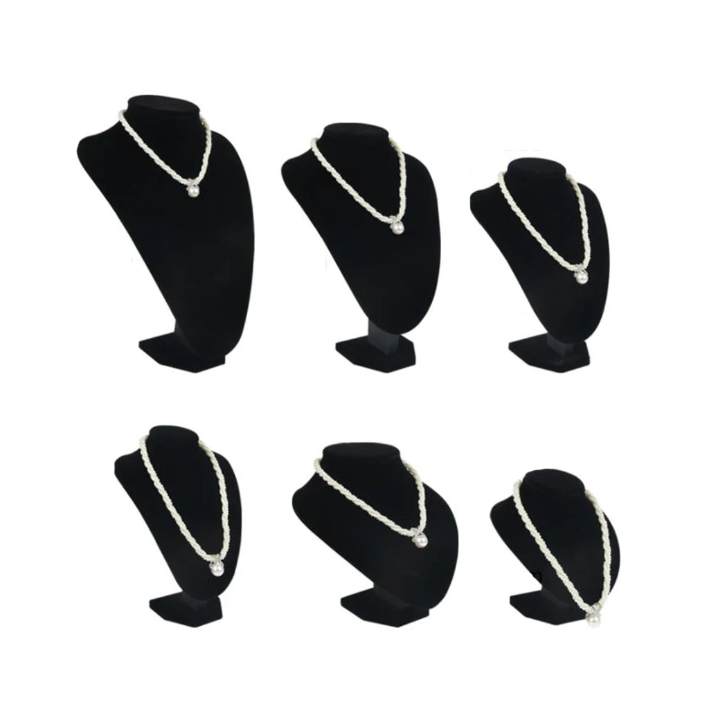 Black Velvet Wooden Necklace Display Bust Stand Mannequin Jewelry Holder for Necklaces Chain Choker Pendant Jewelry Packaging