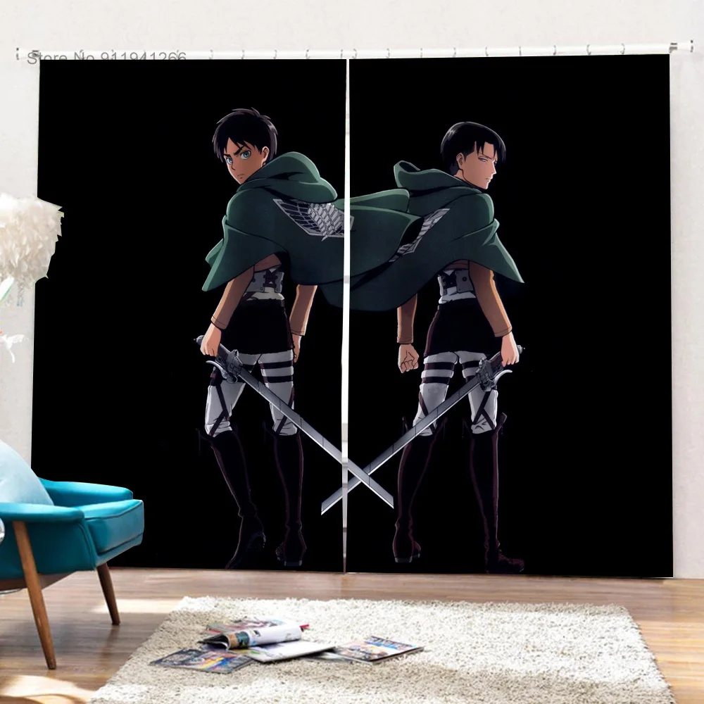 Cartoon Attack On Titan Blackout Curtains for Bedroom Window Treatment Fabric Anime Curtain Living Room Ultra-thin Micro Shading