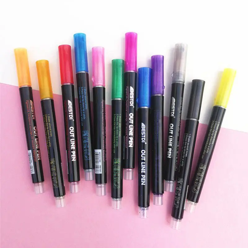 Permanent Marker Pen Marker Pens Color Marker Pens Permanent Marker Permanent Markers Pen Marker Paint Marker Pen Markers Pen Marker Pen Acrylic Paint Markers 12 Color Metal Paint Marker Pen set Double Line Pen Outline Marker Glitter for Drawing Painting Doodling School Supplies