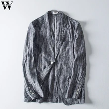 Осенние мужские облегающие льняные Костюмы Блейзер смешанные карманные полосатые костюмы с длинными рукавами Блейзер Куртка стеганые куртки мужская верхняя одежда