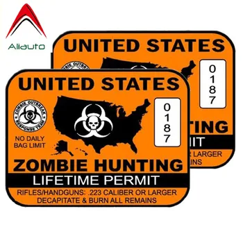 

Aliauto 2 X Orange Lnterest Car Sticker United States Zombie Hunting Permit Reflective Pvc Decal for Renault Opel VW,15cm*11cm