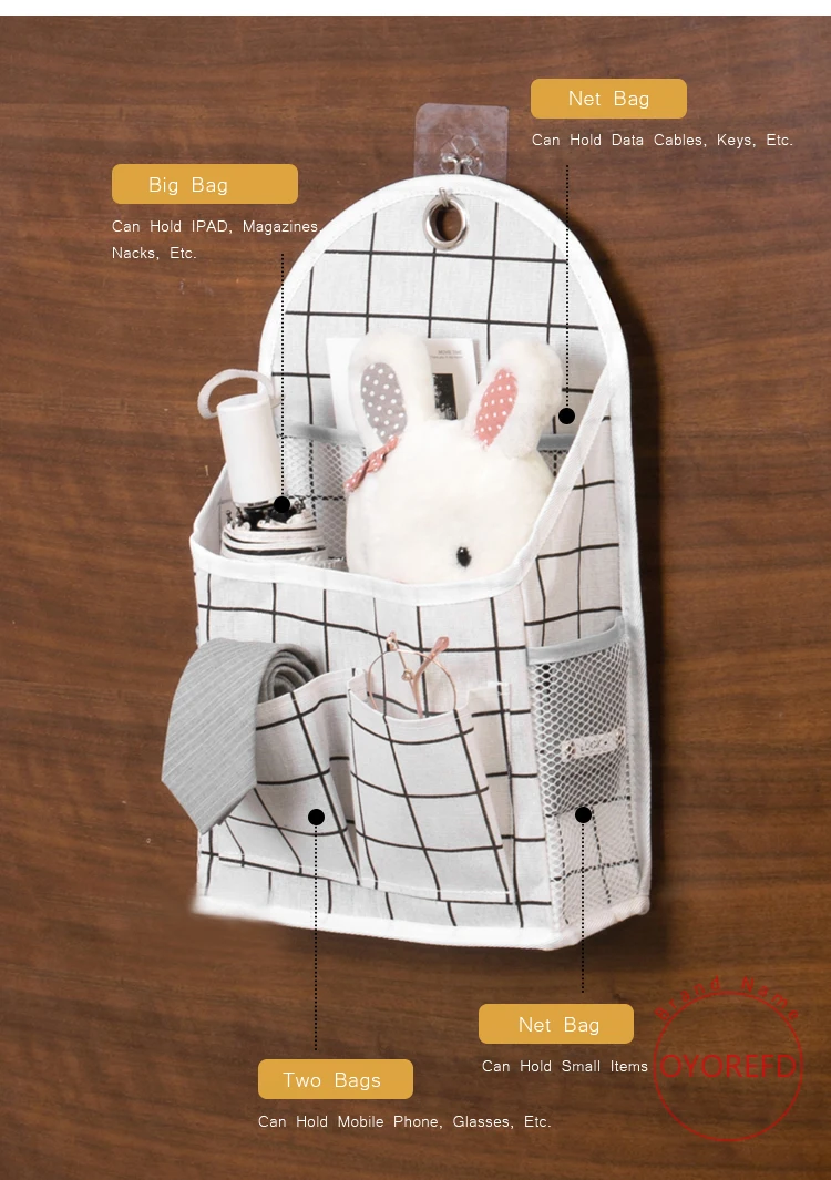 OYOREFD Wall Mounted Multi-function Waterproof Bag Organizer Cotton Linen Toiletry Bag Home Hanging Storage Bag Room Organizer