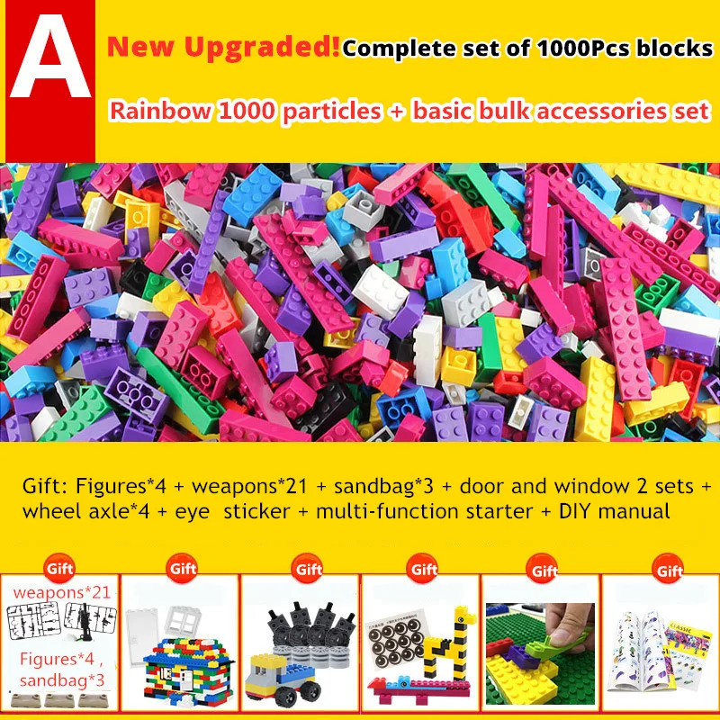 

1000 PCS Rainbow Building Blocks Bricks DIY Creative Bricks Bulk Model Figures Compatible LegoINGlys Friends Educational Toys