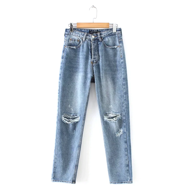 GOPLUS джинсы женские большие размеры рваные джинсы джинсы с высокой талией брюки женские бойфренды jeans mom джинсы мом - Цвет: Синий