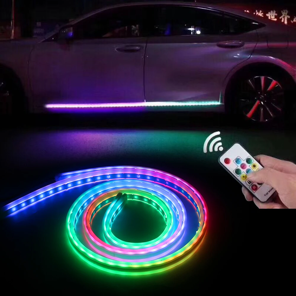 

FORAUTO Car LED Door Edge Lights RGB Decoration Flexible Strip Light Streamer Auto Door Lamp Remote Control Atmosphere Lamp
