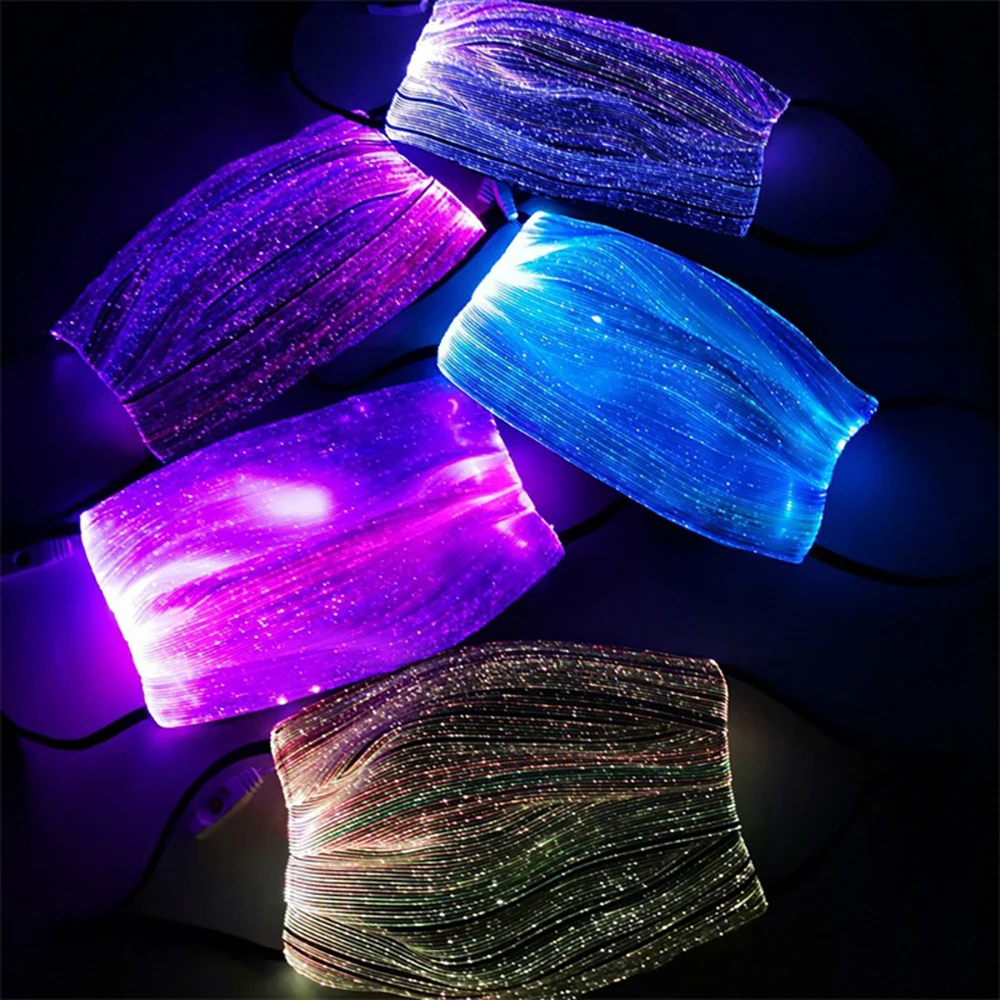 Halloween Colorful Led Flashing Light Up Party Mask USB Rechargeable Luminous Fiber Optic Glowing Cosplay Party Face Mask