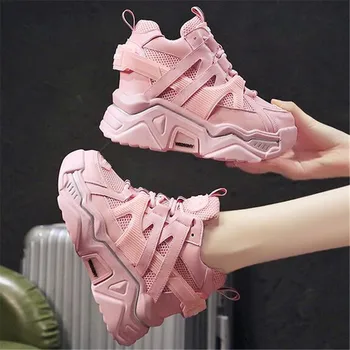 

Women 2020 Chunky Sneakers Mesh Breathable lace-up Casual Vulcanize Shoes Old Dad female Platform Internal increase Sneakers