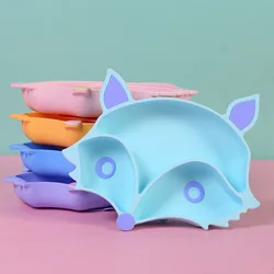 Baby Show Silicone Childrens Tableware Creative Cartoon Fox Shape Food Plate Baby Feeding Tableware Set Of Sucker Plates 2022