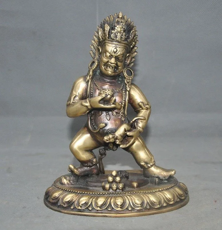 

Christmas 8"Old Tibet Buddhism fane bronze Yellow Jambhala Mammon Wealth God Buddha Statue Halloween