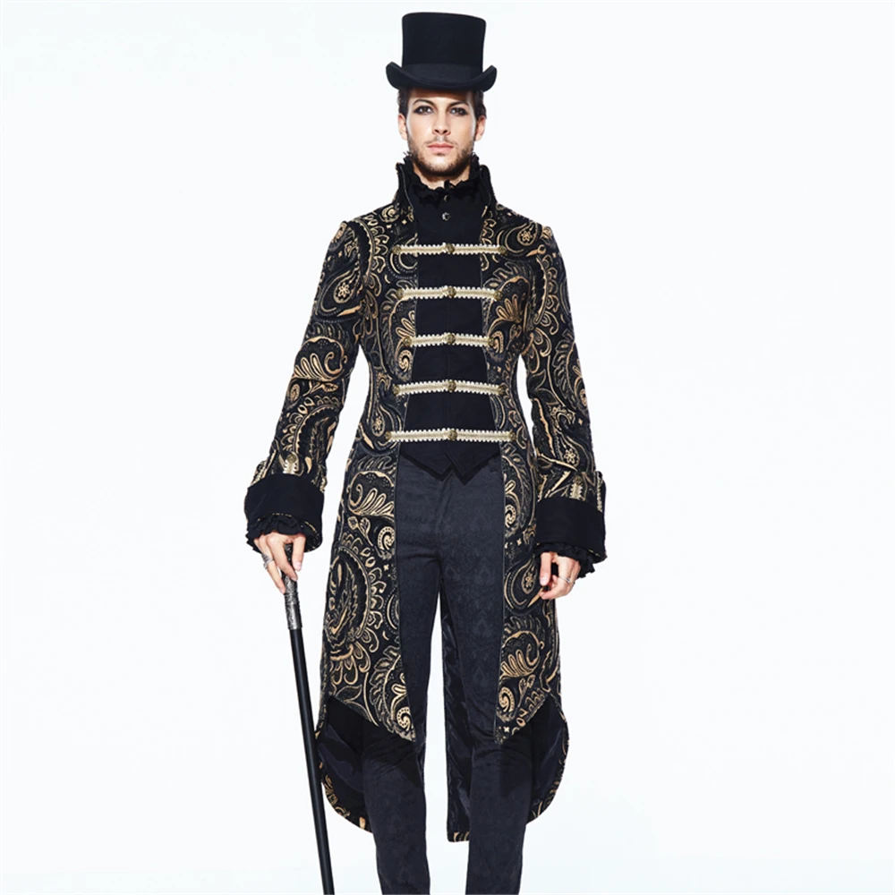 

Devil Fashion Men Gothic Party Winter Formal Long Jacket Steampunk Retro Palace Long Coats Fashion Men Perform Costume