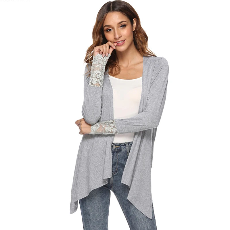 2018 Women Cardigan Jacket Autumn Open Front Solid Irregular Hem Casual Fahion Long Sleeve Top Plus Size |