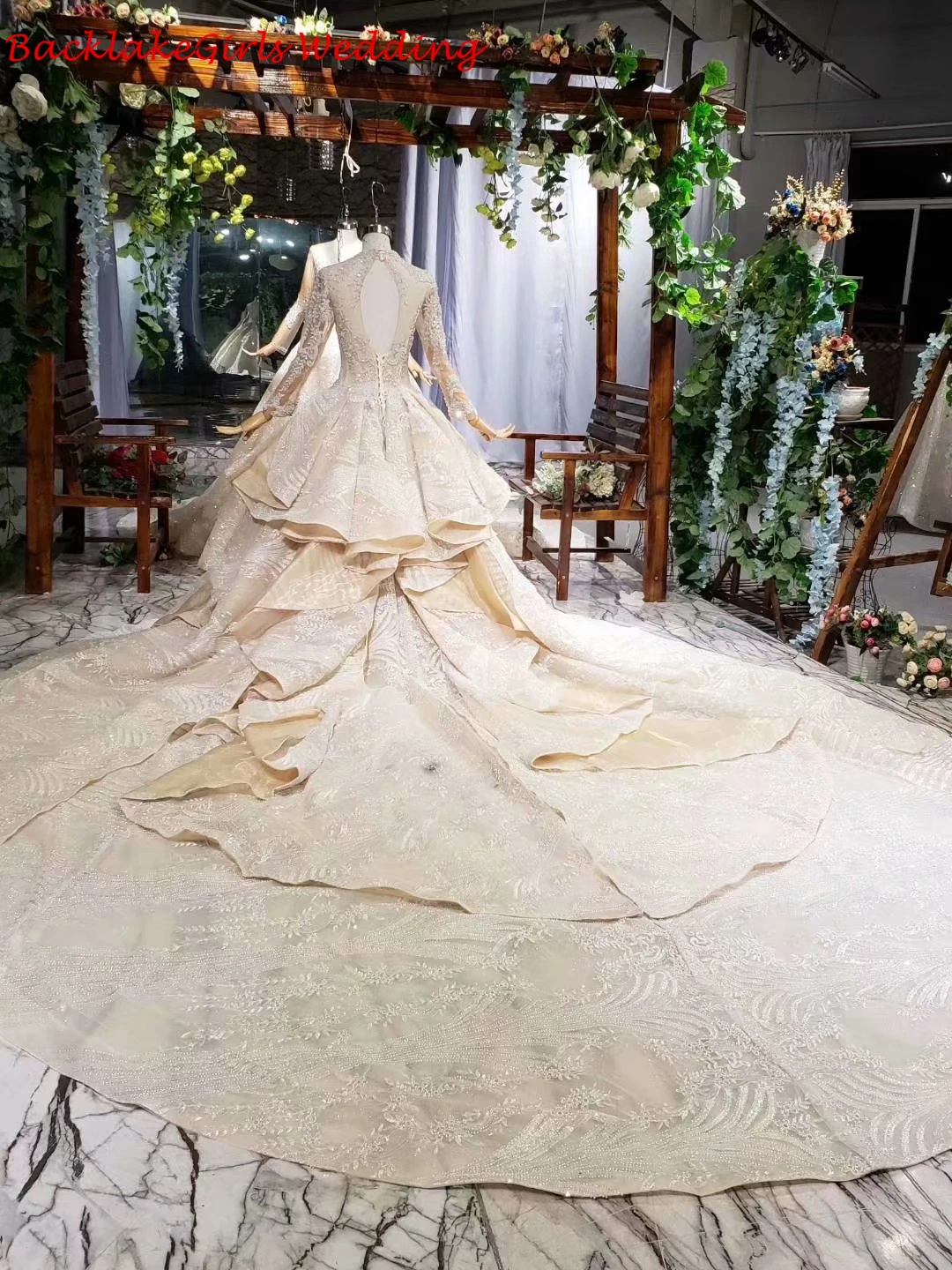Abito Da Sposa роскошные 2 метра длинный поезд Плюс Размер свадебное платье с v-образным вырезом Свадебный платья платье с длинными рукавами De Princesse