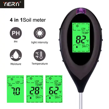 

New color 4 in1 Soil PH Moisture Light Soil Meter Thermometer Temperature Tester Sunlight Tester For Gardening, Farming, lawn