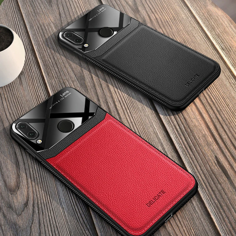 I coque чехол для Xiaomi Redmi Note 7 Pro Note7 на кожаном зеркальном стекле Силиконовый