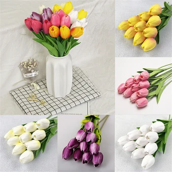 

10pcs Tulip Artificial Flower Real Touch Flower Bouquet Fake Flower Bridal Bouquet Home Decoration for Wedding Valentine's Day