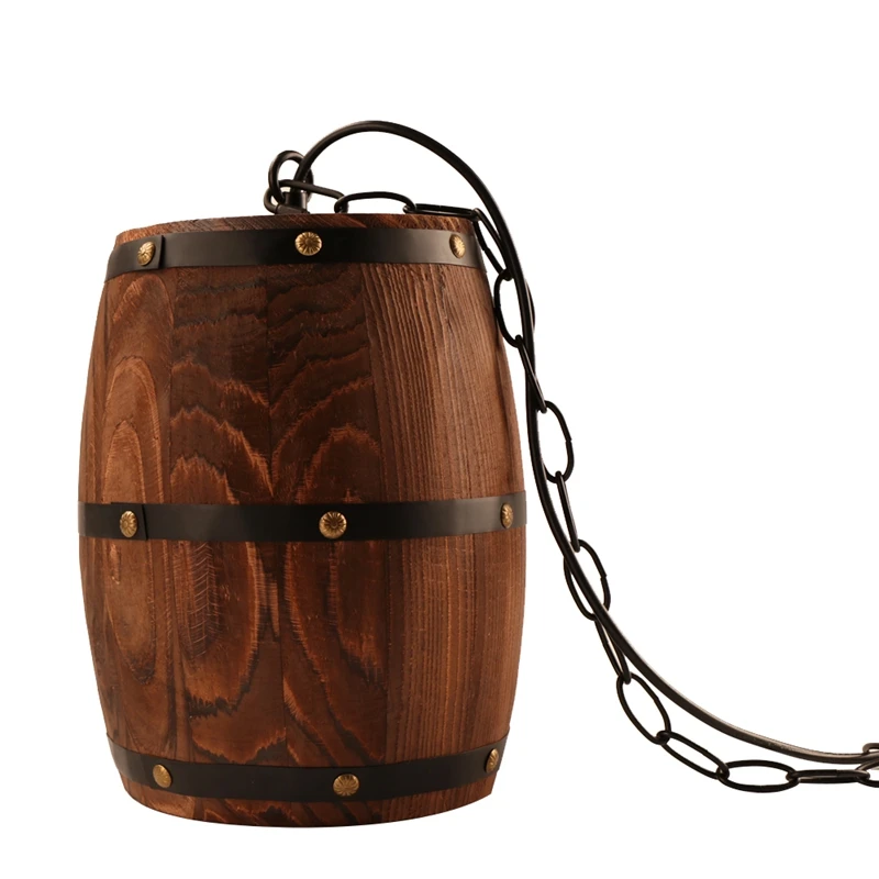 

FashionAmerican Modern Nature Loft E27 Wood Wine Barrel Hanging Vintage Lamp Pendant Lights for Dining Room Living Room Restaura
