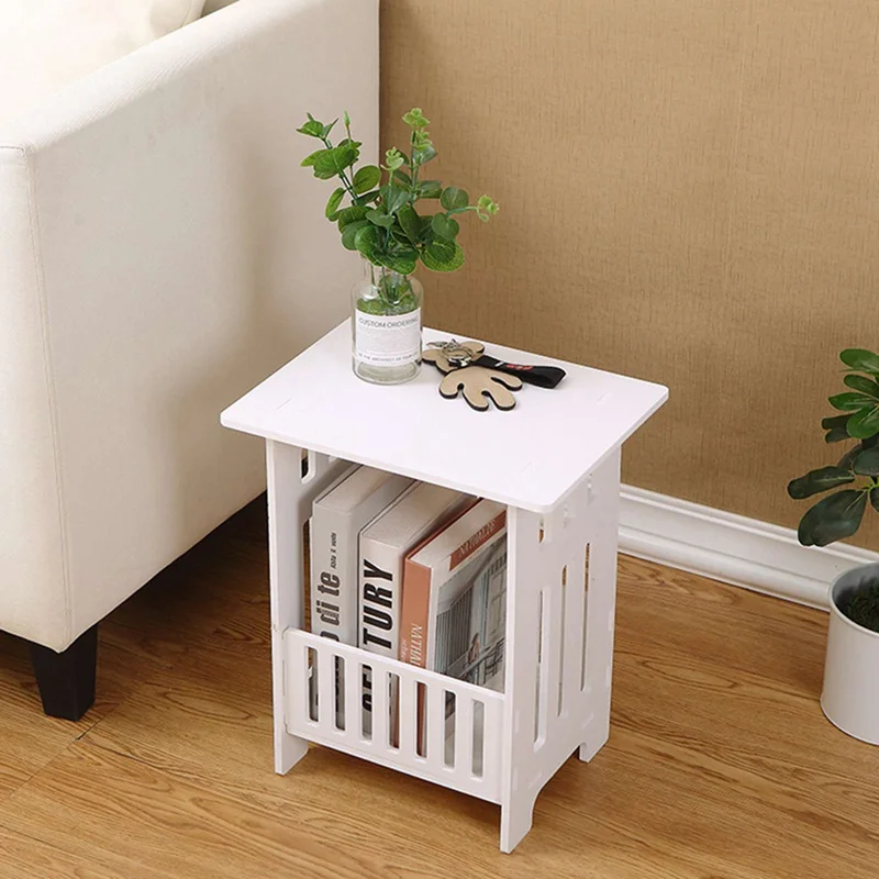 

Simple White Bedside Small Table Plastic Tea Coffee Table For Bedroom Office Magazine Storage Shelf Home Decor Cabinet