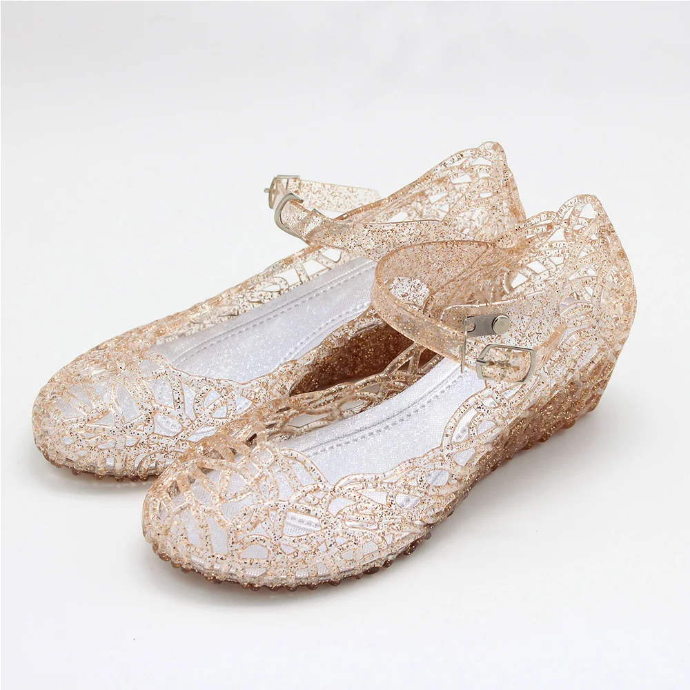Детская обувь принцессы Эльзы для маленьких девочек; обувь из ПВХ с кристаллами в стиле рок; chaussure talon fille; сандалии для девочек; sandalias - Цвет: Золотой