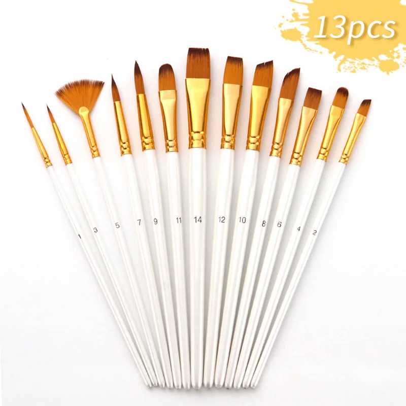 13pcs Artist Paint Brushes Set Different Shape Nylon Hair Wood Handle Paintbrush for Oil Acrylic Watercolor Gouache Art Supplies seamiart 12pcs paint brush set different size round tip artist nylon hair wooden hand watercolor brush for painting supplies