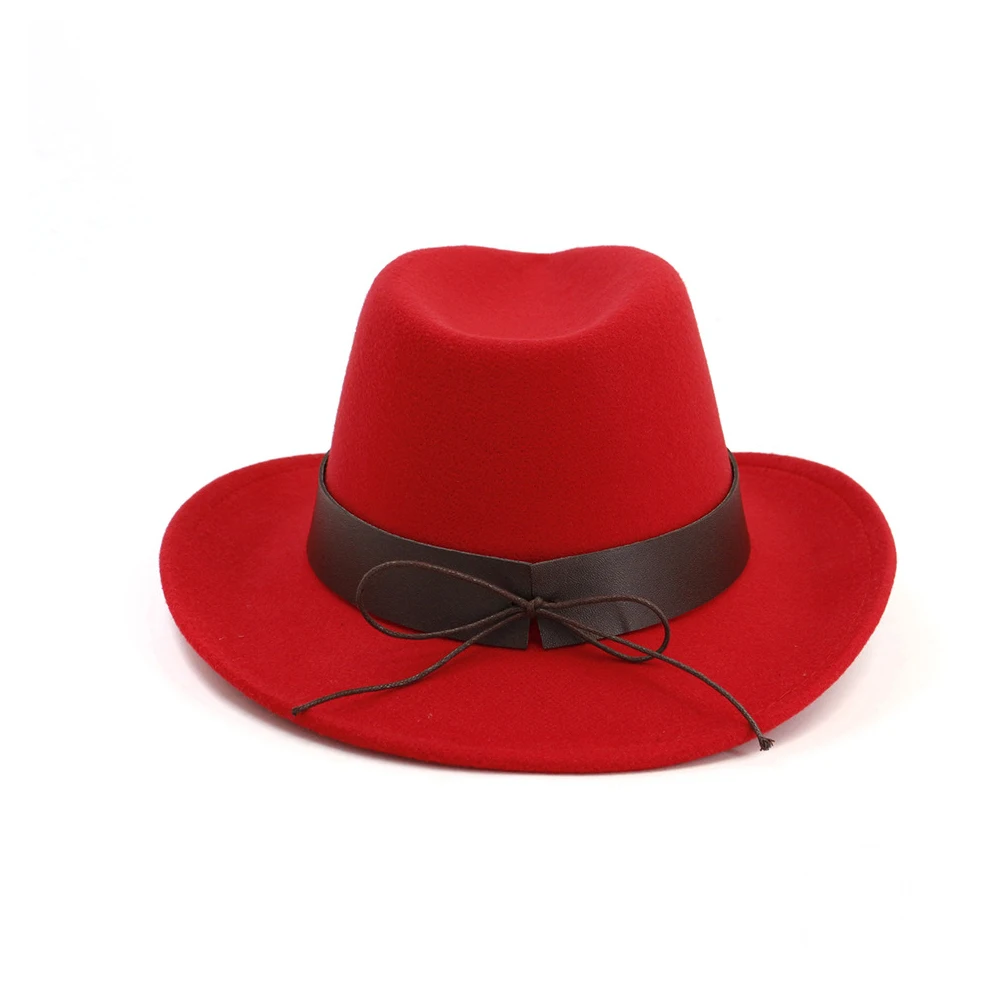 Унисекс, мужская и женская шерстяная западная ковбойская шляпа с кожаным ремешком Sombrero Hombre, шляпа с широким джазования с полями, размер 56-58 см