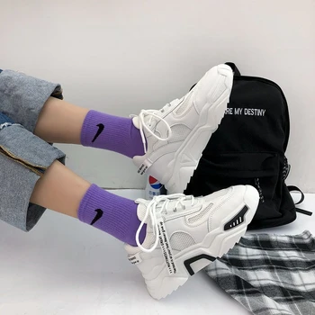 

Spring Womans Sneakers Tenis Female Brand Casual Chunky Shoes 2020 Fashion Black Leather Woman Platform Vulcanized Shoes Womens