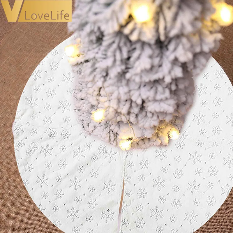 90/122cm Gold Silver White Tree Skirt Christmas Flannel Embroidered Snowflake Christmas New Year Home Decoration Tool