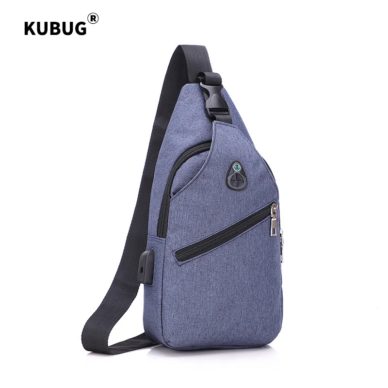 KUBUG USB Charging Men's Chest Bag Pack Sling Bag Crossbody Bag Earphone Casual Sports Bag Outdoor Travel Sports Shoulder Bag