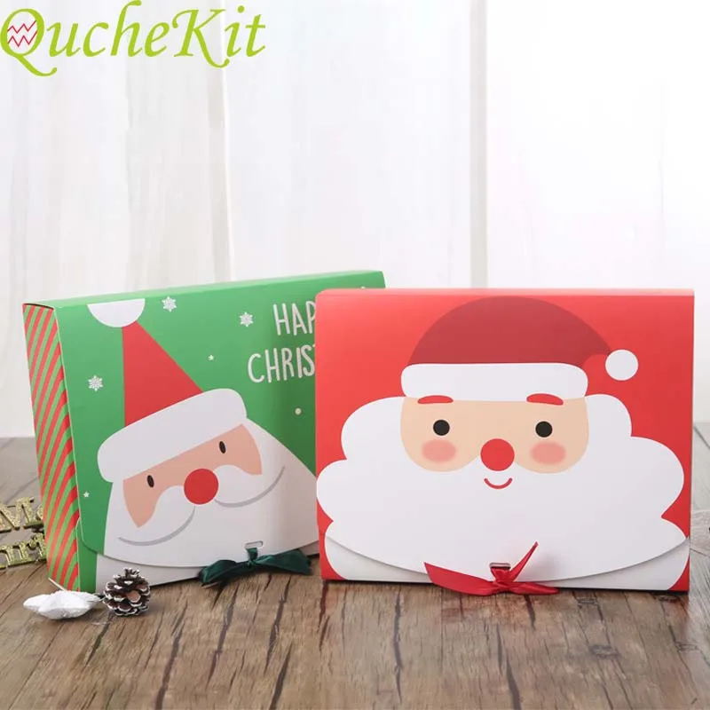 

10pcs Christmas Favor Candy Box Square Santa Claus Gift Box Party Chocolate Biscuit Packaging Box Happy News Party Supplies