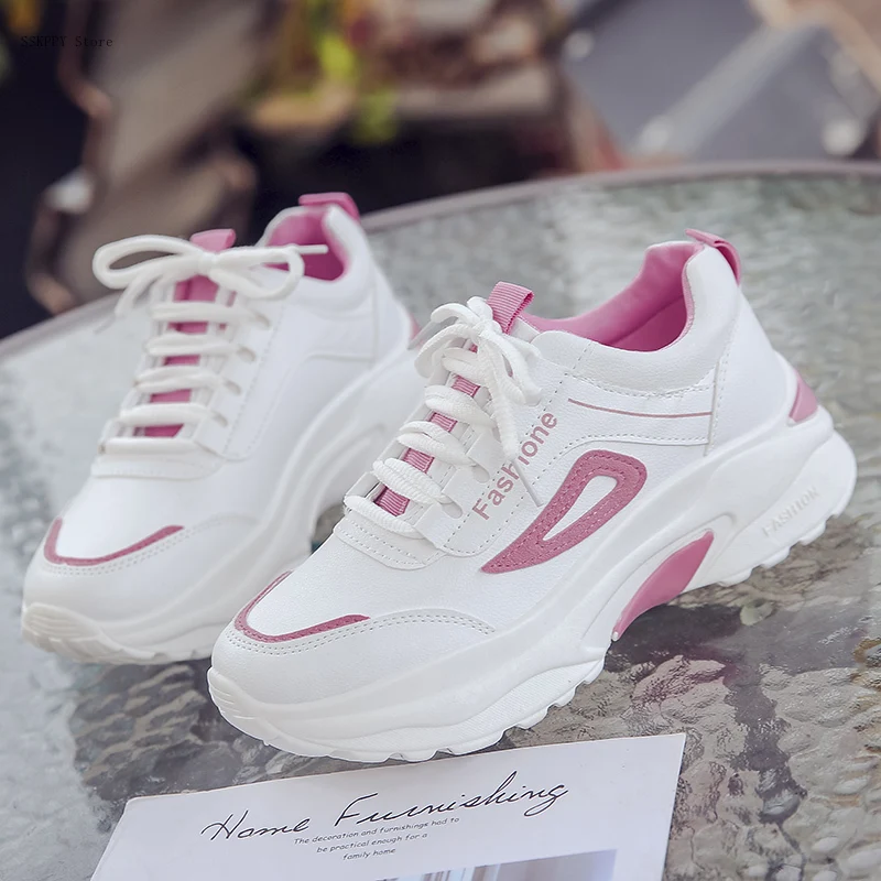 2022 New Ladies Casual Shoes Fashion Spring and Summer Leather Sneakers Ladies Lace-up White Platform Comfortable Running Shoes