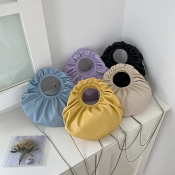 

Vintage Designer Tote Bag New 2020 Women's Fashion Pumping Shoulder Crossbody Bag Fold Round Flat Soft PU Women Handbag