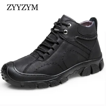 

ZYYZYM Boots Men Fur Winter Outdoor Warm and Thick Wool Cotton Shoes Men's High Top Boots Plush Antiskid Men's Leather Boots