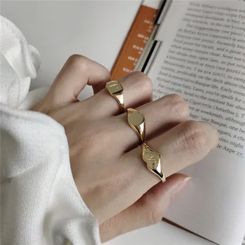 

RUIYI Korean Style 925 Sterling Silver Geometric Gold Chic Rings Minimalism Fashion Jewelry Women Luxury 3 In 1 Simple Rings